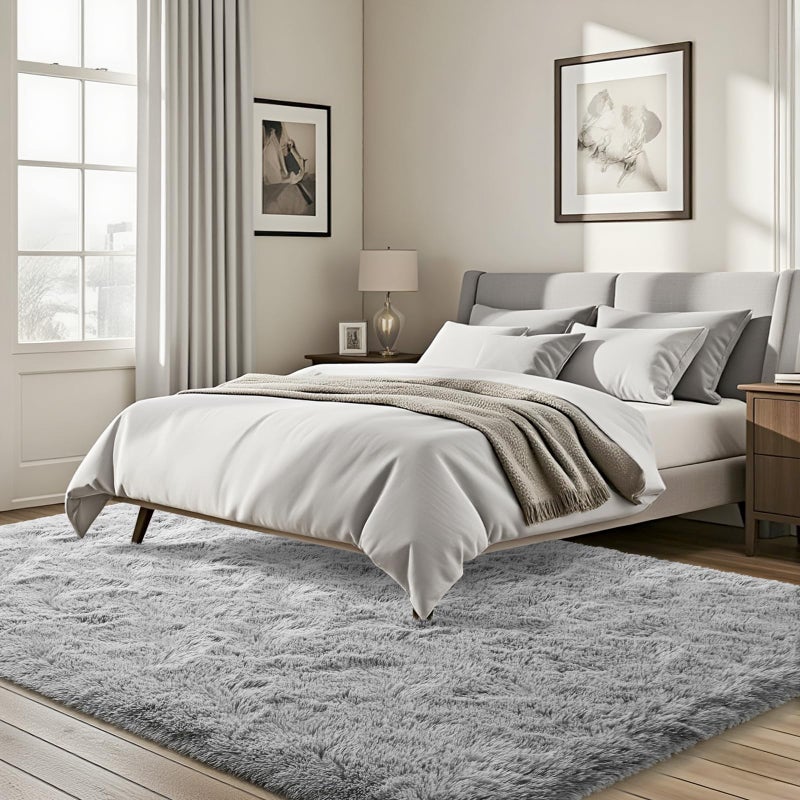 ISEAU Fluffy Dorm, College, Apartment, Bedroom Rug, 4 x 6 Feet Shaggy Area Rugs Floor Mat for Living Room Fuzzy Carpet Comfy Nursery Mats Bedside Kids Boys Room Home Decor, Grey - Image 3